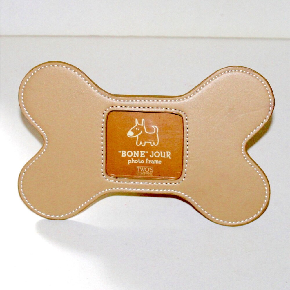 Two’s Company Dog Bone Jour Photo Frame tan faux leather pet puppy